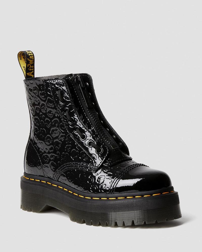 Botas Plataforma Dr Martens Sinclair Leopard Emboss Charol Cuero Mujer Negros Leopardo | MX 527YXF